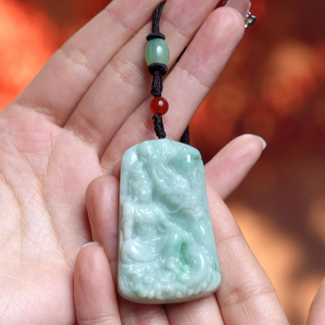 天然翡翠御龙观音吊坠QS-0302