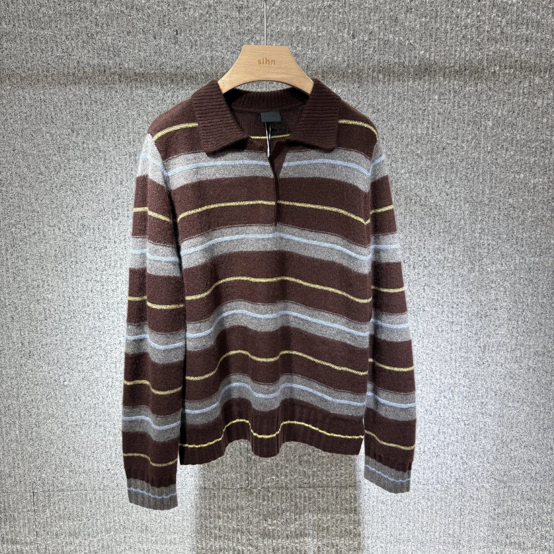 VVNK JANE PLUS 翻领条纹撞色套头毛衣