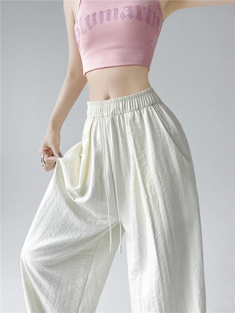 白色奶芙肌理感阔腿裤女夏季新款高级宽松直筒休闲山本裤