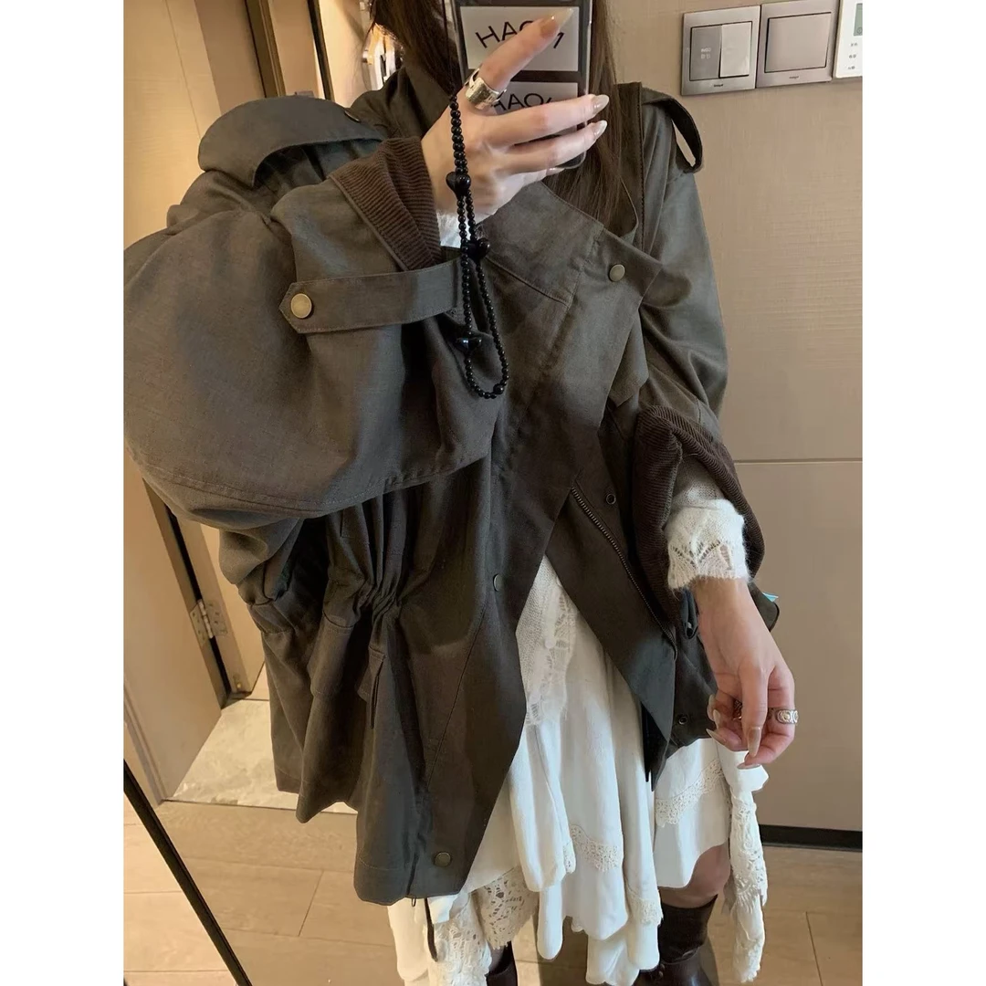 SP亚麻棉短风衣外套女秋宽松设计感开衫上衣外套亚麻棉出游服装女