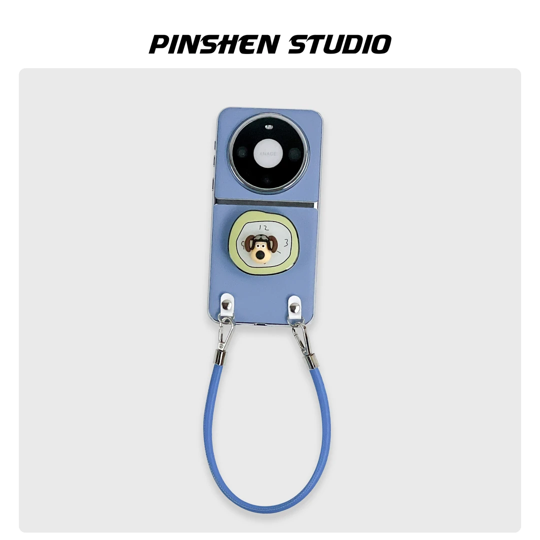 蔚蓝时钟旋转掌门狗支架手提斜挎皮绳适用华为mate70pro手机壳