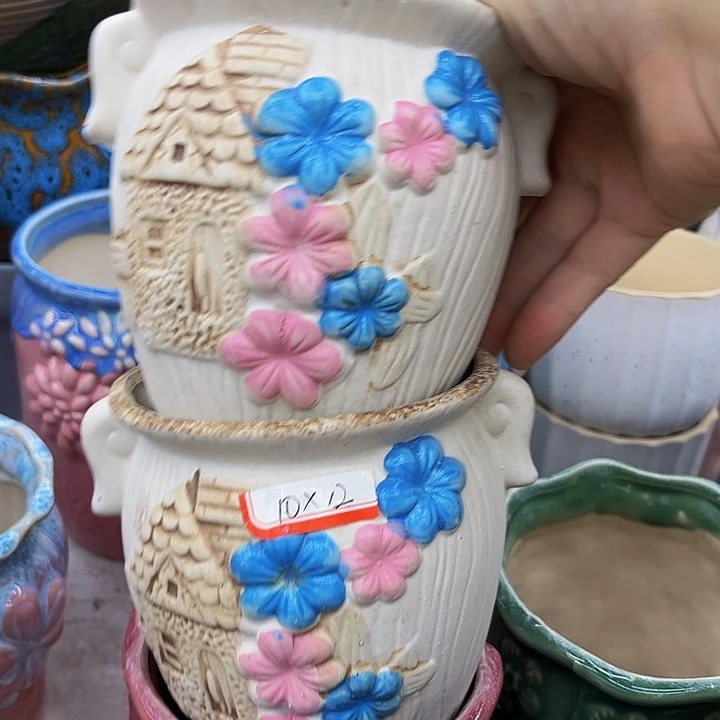 多肉绿植陶瓷花盆9.9包邮，有孔