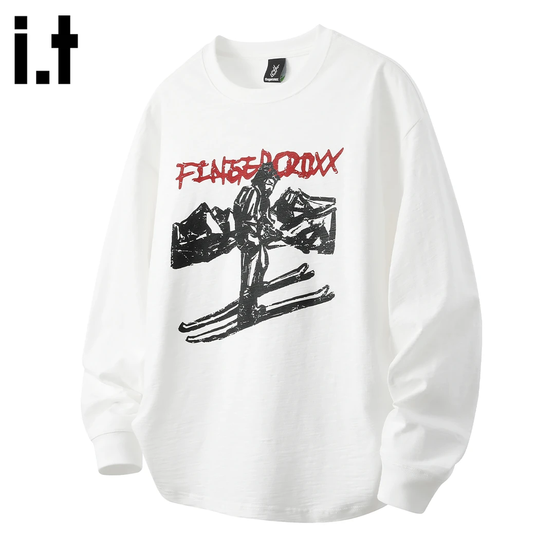it FINGERCROXX潮牌休闲t恤男2025秋季韩系简约风长袖上衣体恤衫