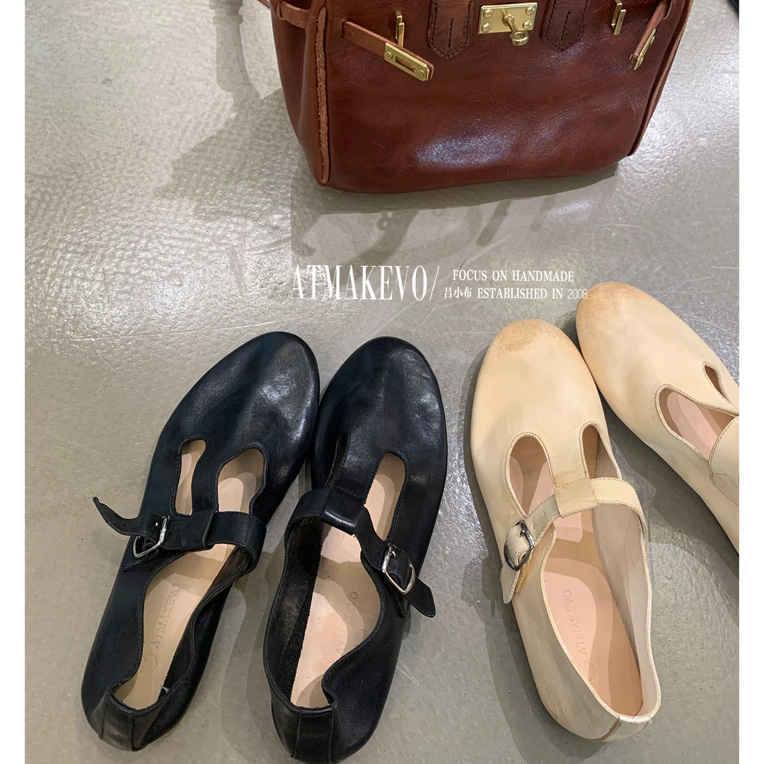 吕小布手工女鞋~du家设计款玛丽珍鞋T字带复古超软平底单鞋女0331