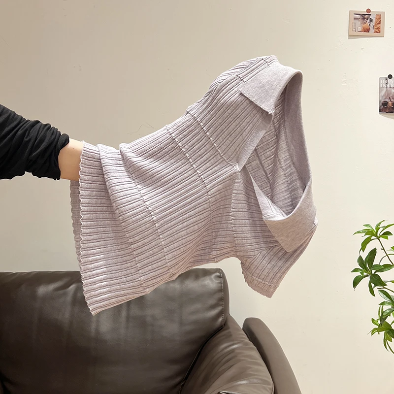 韩系紫色温柔时尚针织衫女2025新款气质修身打底衫短款小上衣