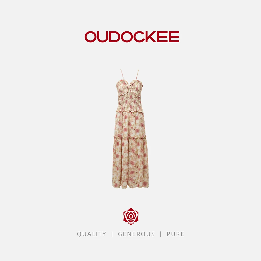 OUDOCKEE 鸥纪儿【碎花裙】花色绝美抹胸印花无袖连衣裙 LACX627T