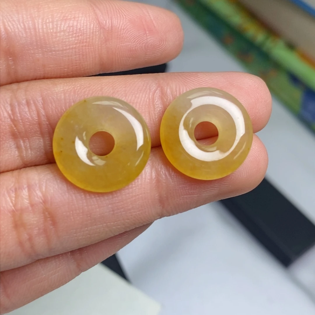 翡翠耳饰未镶嵌裸石冰黄翡甜甜圈