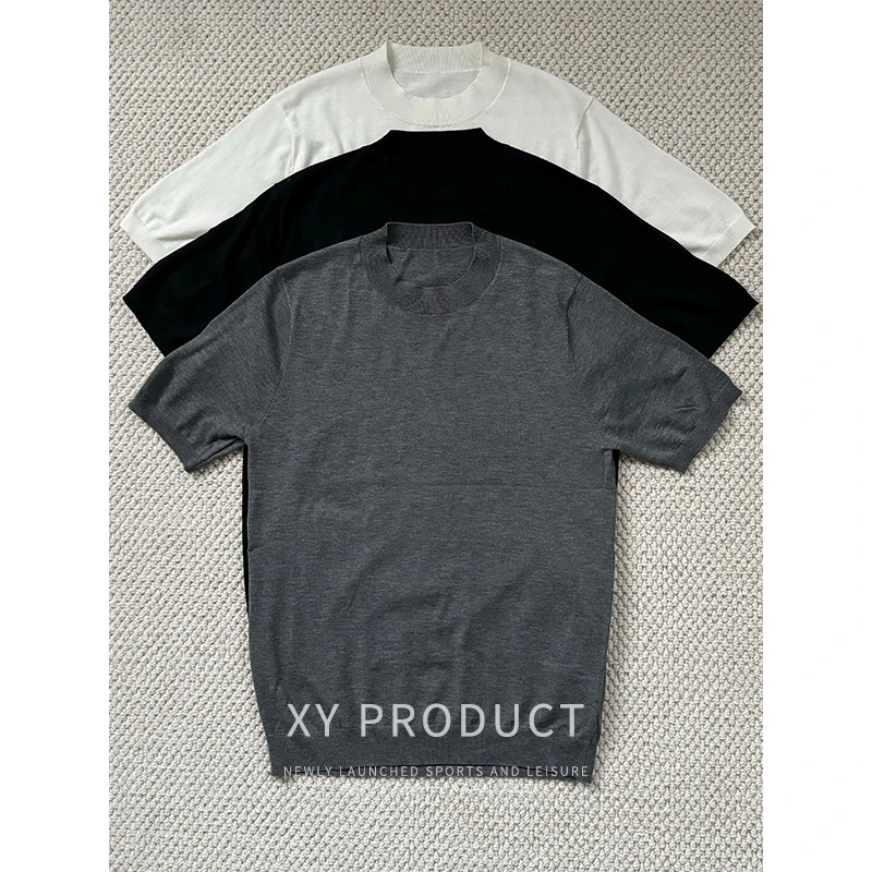 察外察外 XY【羊毛桑蚕丝】纯色针织短袖打底tee羊毛半袖T恤弹力