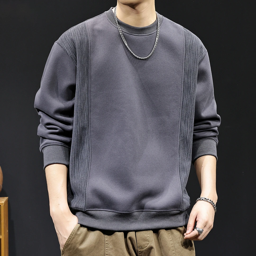 MR.MUDI/穆迪先生2025新款竖向纹理拼接圆领卫衣男士秋季潮牌大码