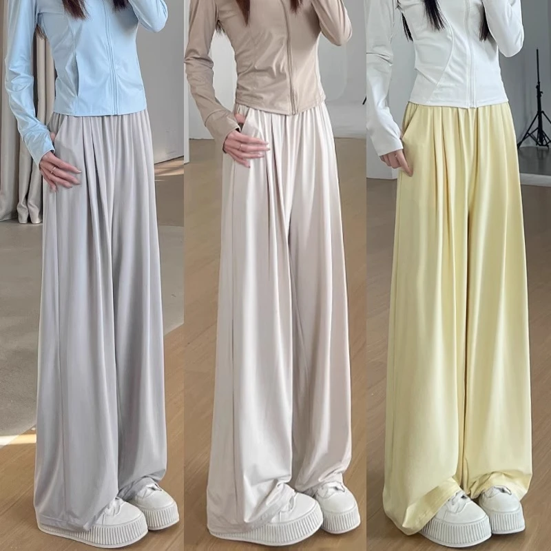 黄色防晒裤女款夏季2025新款防紫外线冰丝山本裤轻薄垂感阔腿长裤