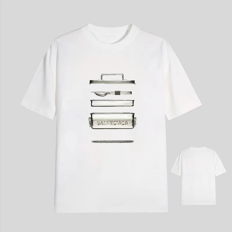 【97号链接-B家饭盒印花】短袖T恤男女同款宽松经典前幅印花