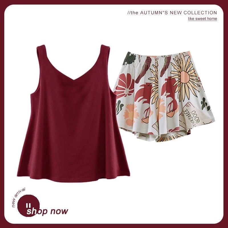 棉质睡衣女夏季吊带背心无袖短裤夏天薄款可外穿性感家居服两件套