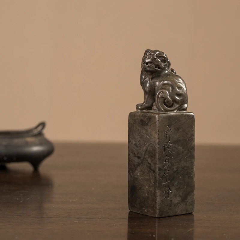 民国 齐白石款寿山石兽钮诗文印章 古董艺术品