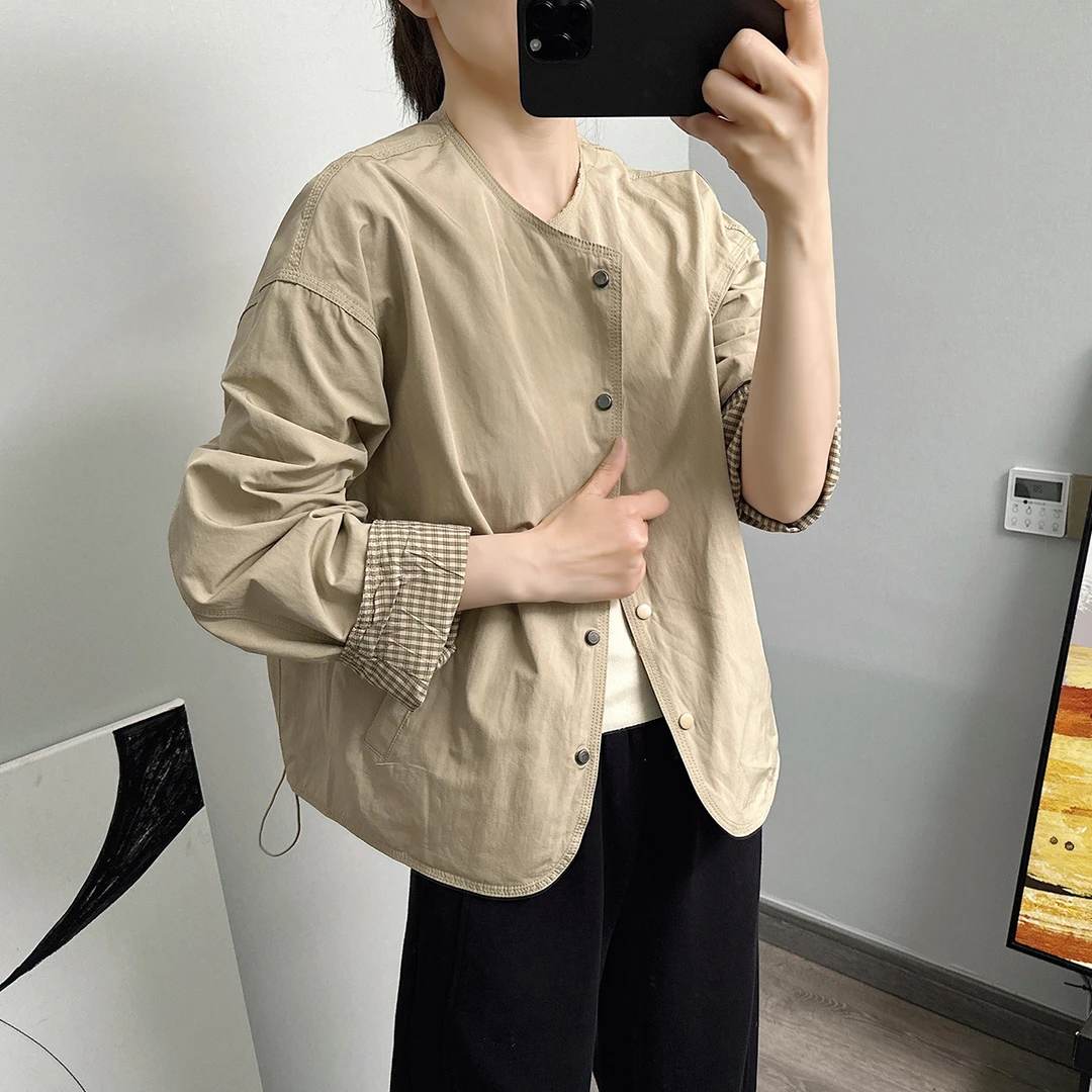 小个子圆领短外套女定制款宽松休闲版两面穿上衣薄款春装小夹克