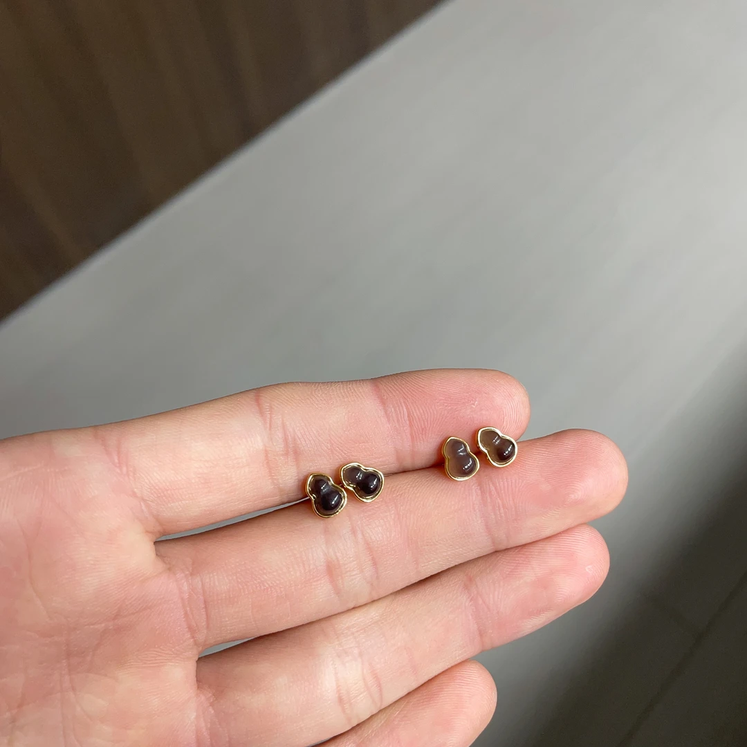 天然和田玉烟紫葫芦耳钉多样性发其一xy带天然纹理结构