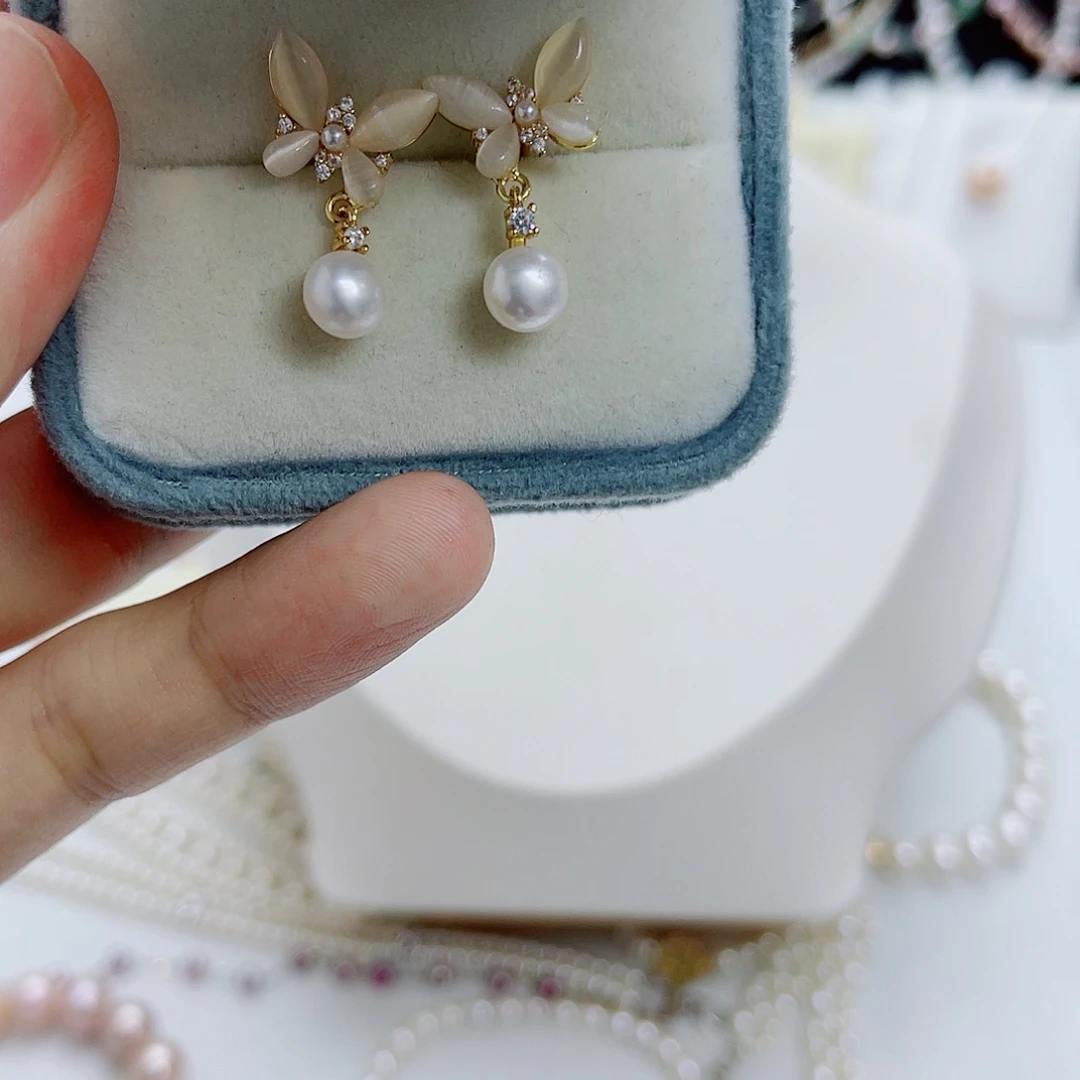 淡水珍珠耳饰银S925镶嵌