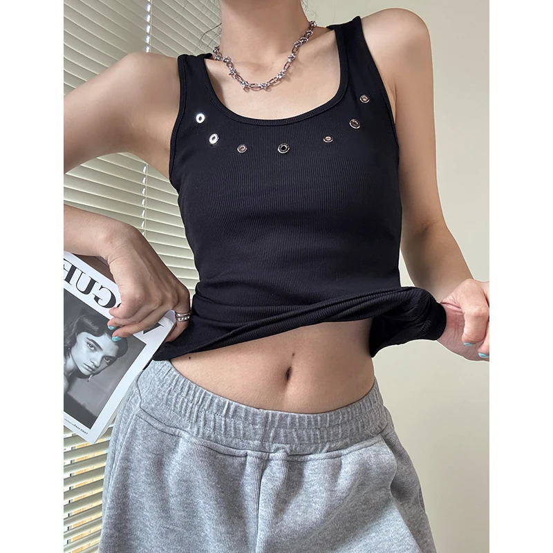 黑色辣妹无袖吊带背心女夏季外穿设计感小众别致独特运动修身上衣
