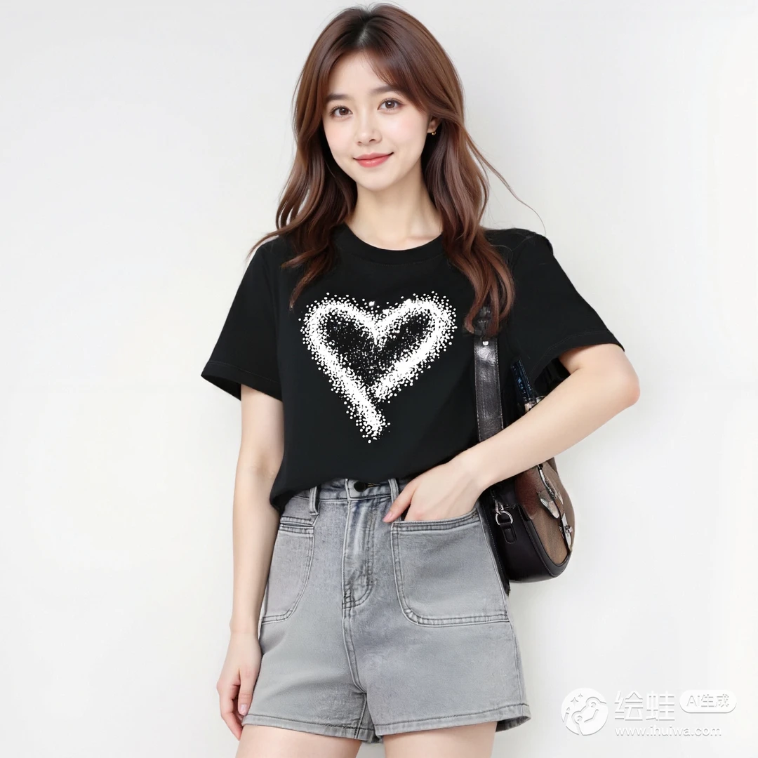 【烫钻爱心】5031#时尚短袖体恤显瘦烫钻百搭夏季女士修身印花圆领