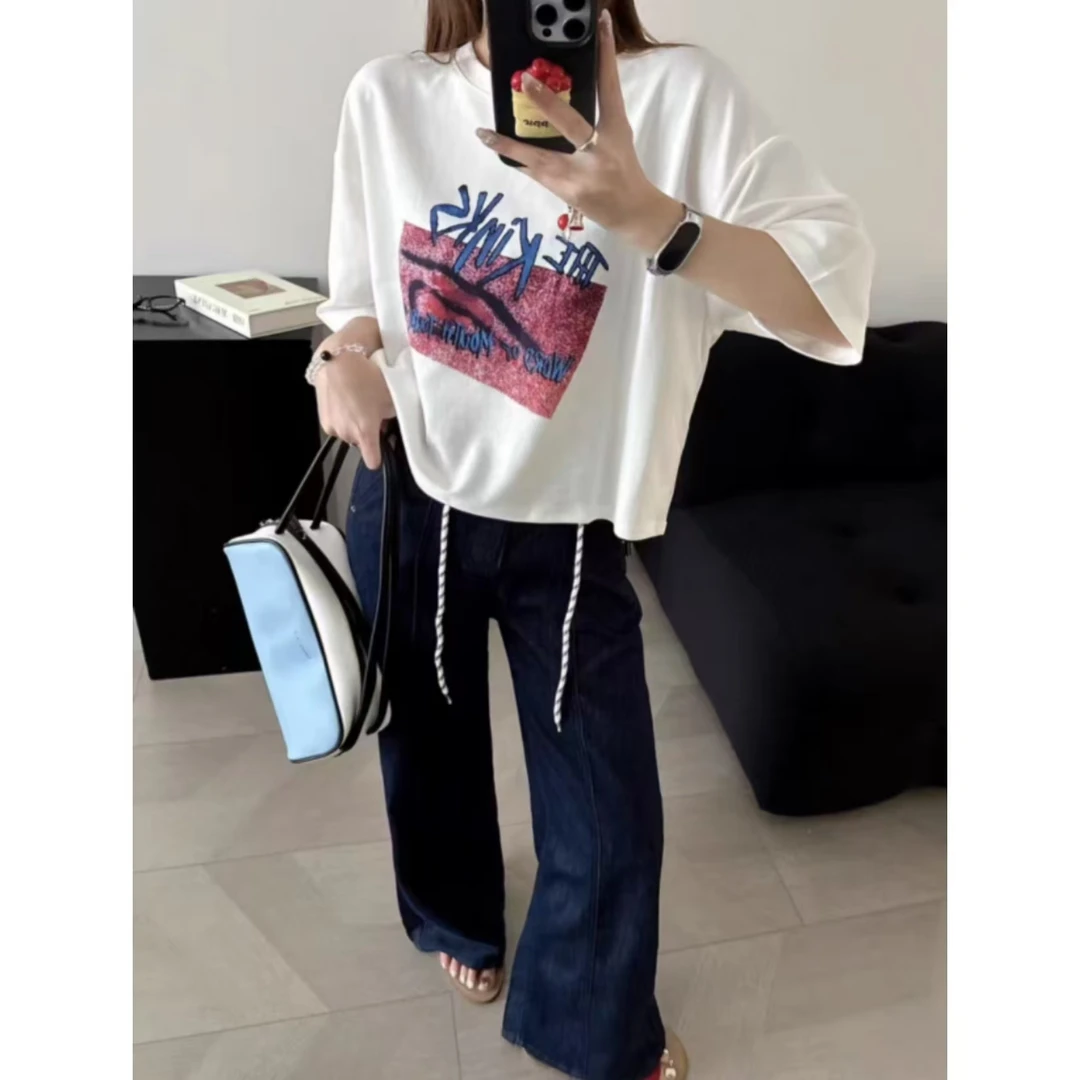 宽松慵懒感半袖 休闲夏季新款字母印花T恤 百搭显瘦爽丝棉上衣女