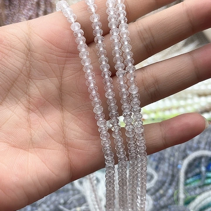 未镶嵌玛瑙/玉髓珠宝半成品一条4.5mm左右白水晶刻面算盘珠