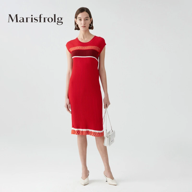 【艾钱钱精选】Marisfrolg/玛丝菲尔连衣裙圆领条纹修身A1KT2840M