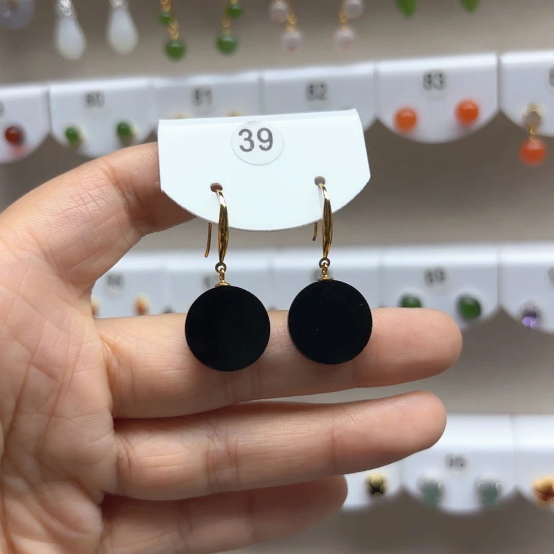 和田玉银S925镶嵌耳饰