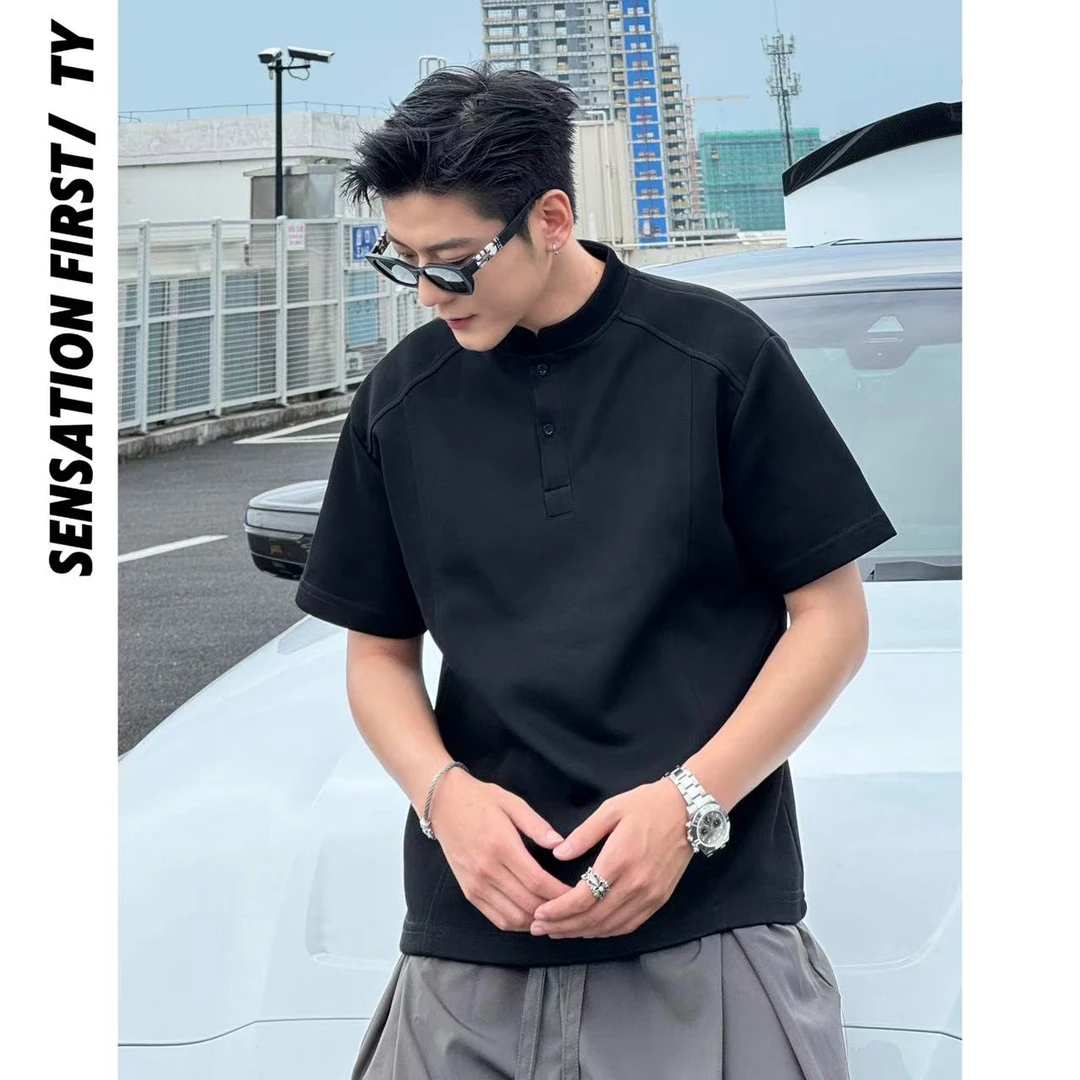 田野L  美式休闲重磅亨利领百搭显瘦cleanfit正肩短袖