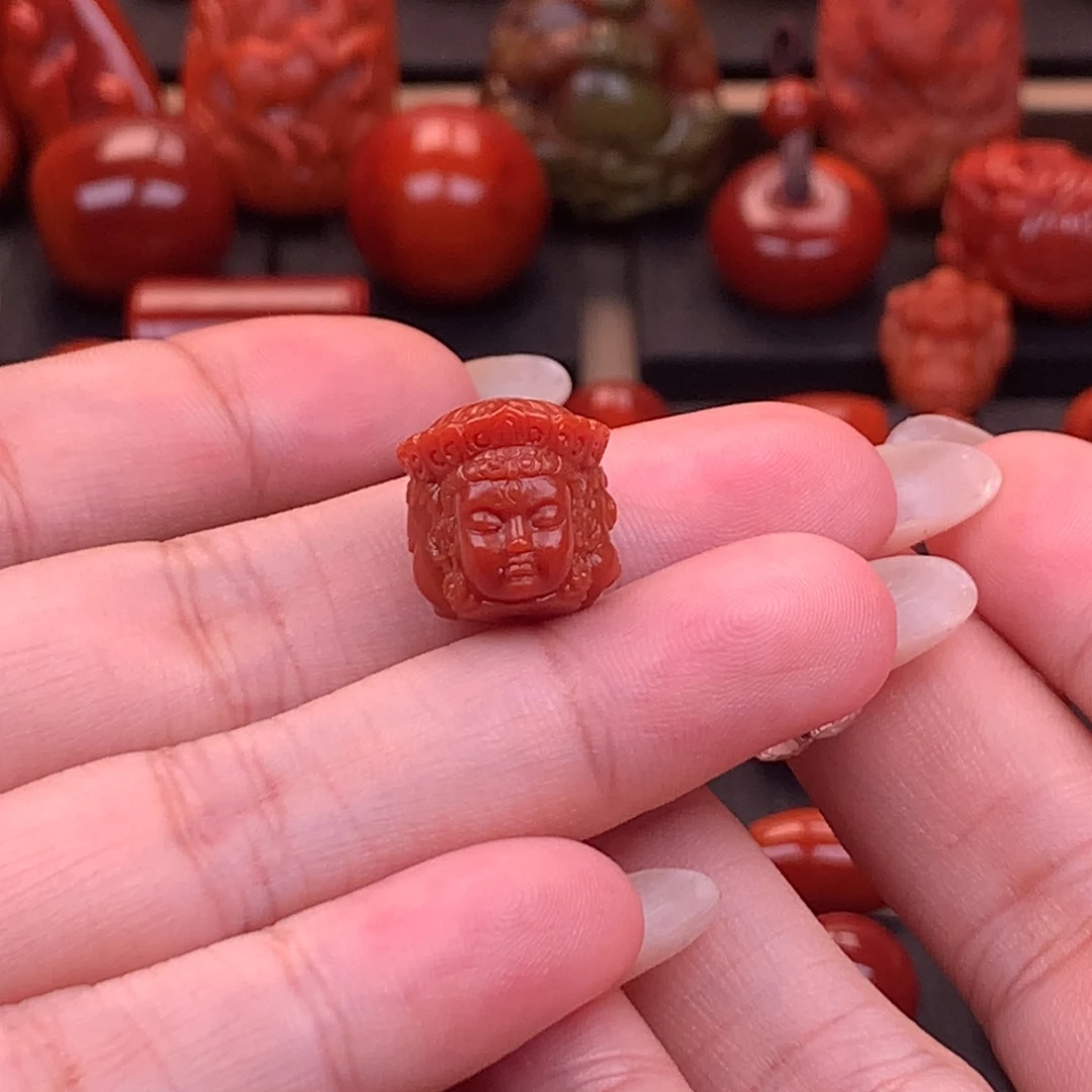 未镶嵌原矿精工满雕摩利支天13mm➕南红玛瑙