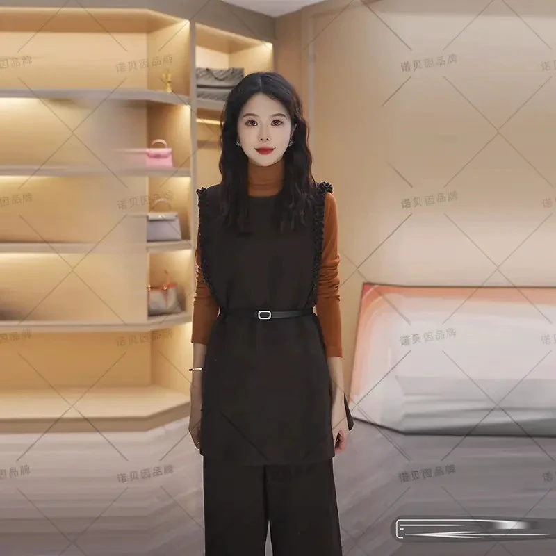 nuobeiyin/诺贝因冬新款木耳花边马甲裤子洋气三件套装 NXYJR5107