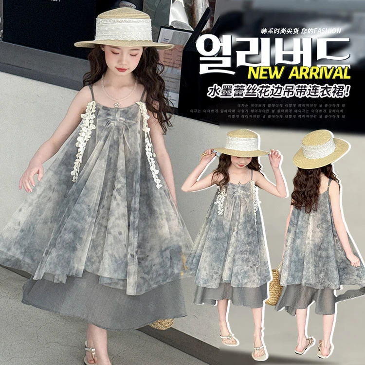 尚品琳25329女童连衣裙夏新款儿童裙子大童吊带裙时尚百搭公主裙