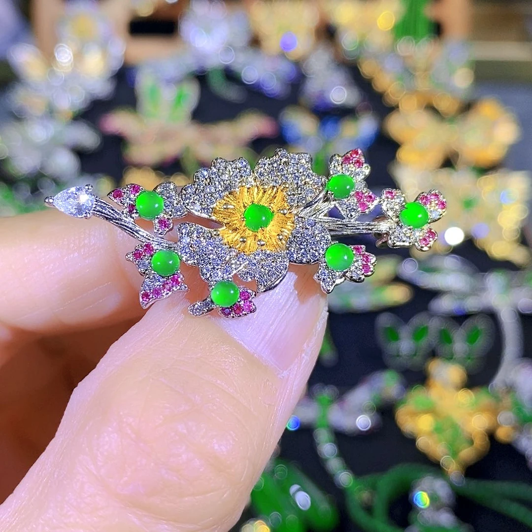 吊坠(不含链)银S925镶嵌翡翠