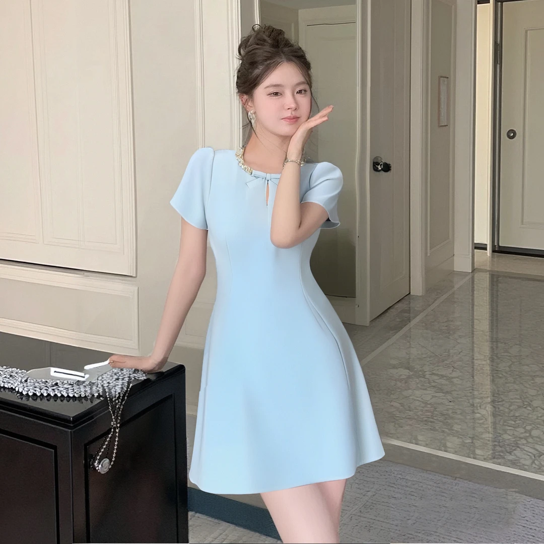 A2025夏季新款法式高级感气质短袖显瘦微胖mm大码连衣裙女D0959