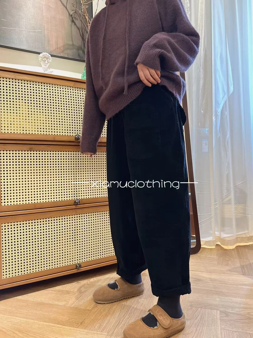 夏沐家百搭纯色条绒洋气休闲裤9976