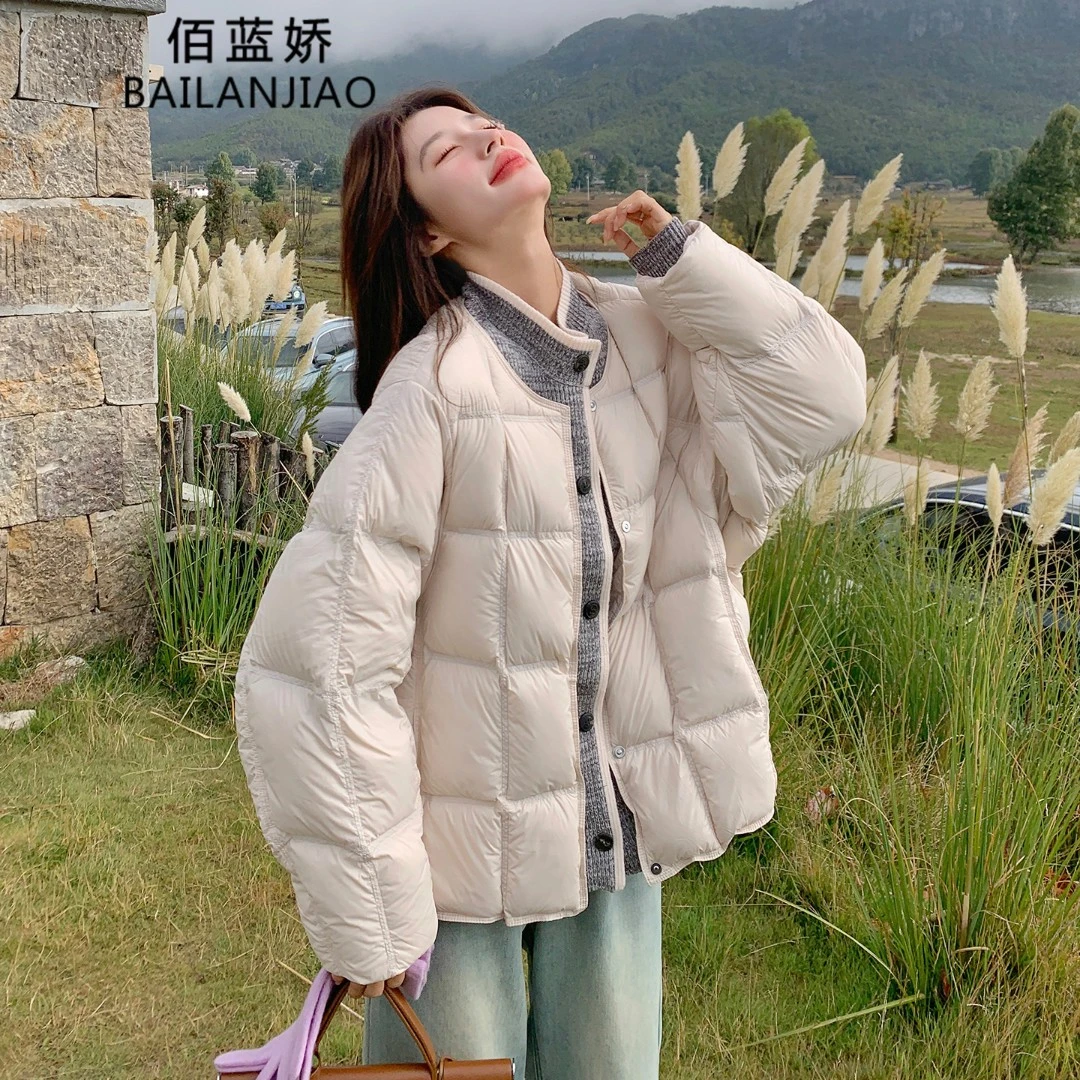 针织拼接羽绒服女短款2025冬季新款宽松显瘦休闲百搭白鸭绒外套