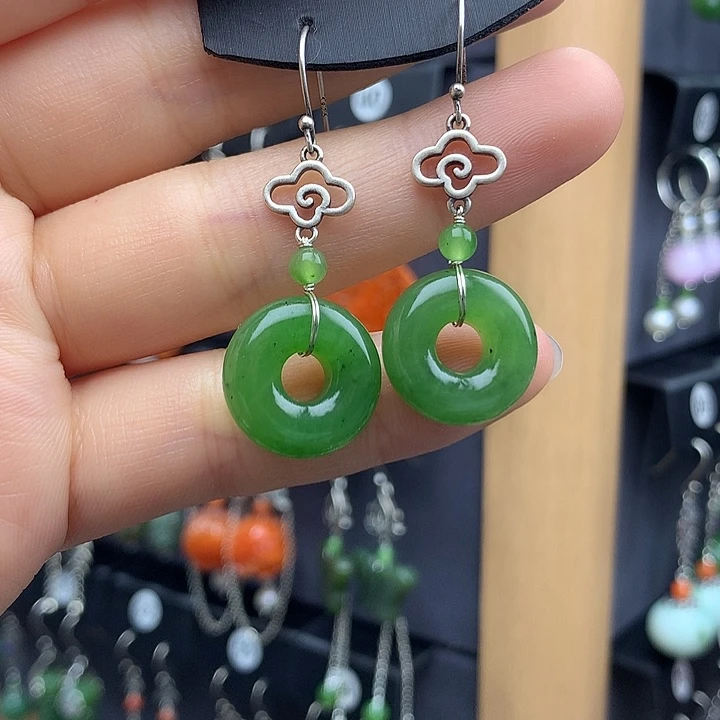 和田玉耳饰银S925镶嵌琦***宠