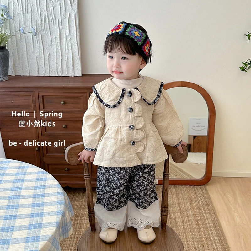 K25C65春秋季儿童女宝宝韩版洋气百搭纯色花边娃娃衫婴儿甜美上衣