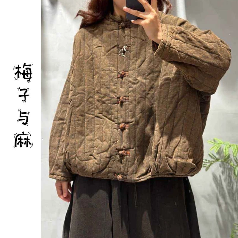 【大梅子推荐】设计款亚麻单排扣棉服YRYC2375（衣长65胸围150）