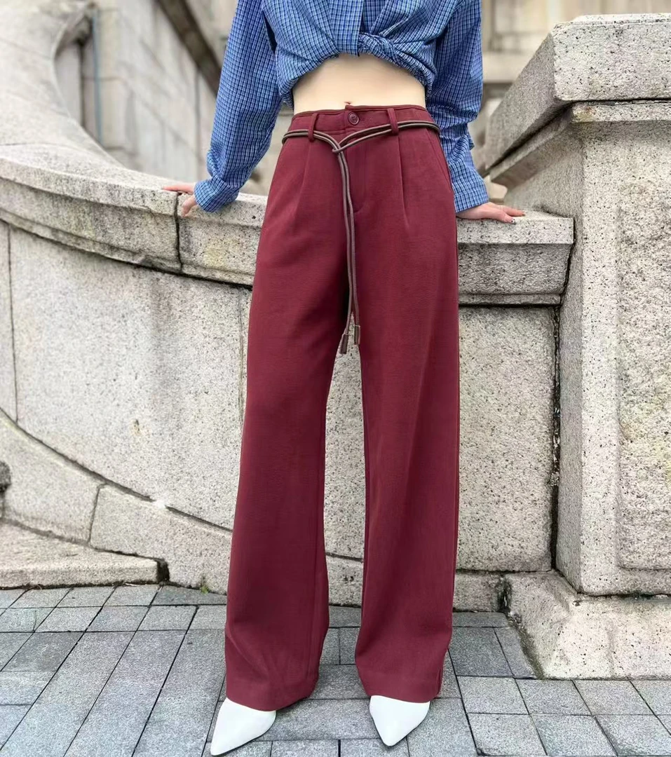 〔怡怡家〕高腰显瘦毛呢直筒裤709