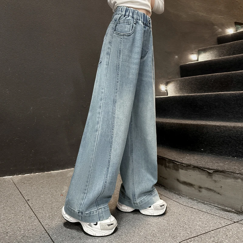 女童牛仔裤春秋2025新款儿童裤子洋气时髦休闲直筒裤中大童阔腿裤