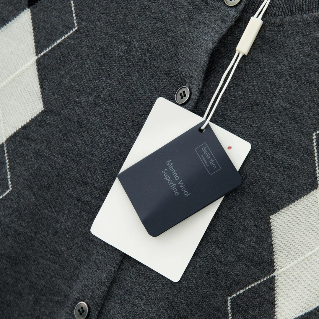 菱格圆领撞色学院秋短袖针织开衫