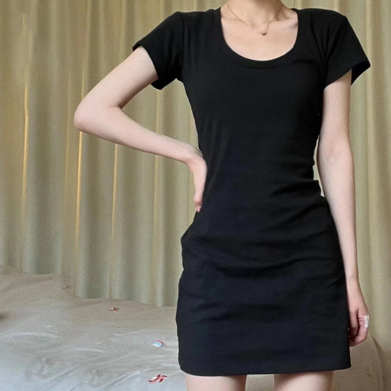 纯欲风性感短袖连衣裙女装夏季新款辣妹收腰修身气质包臀短裙子潮