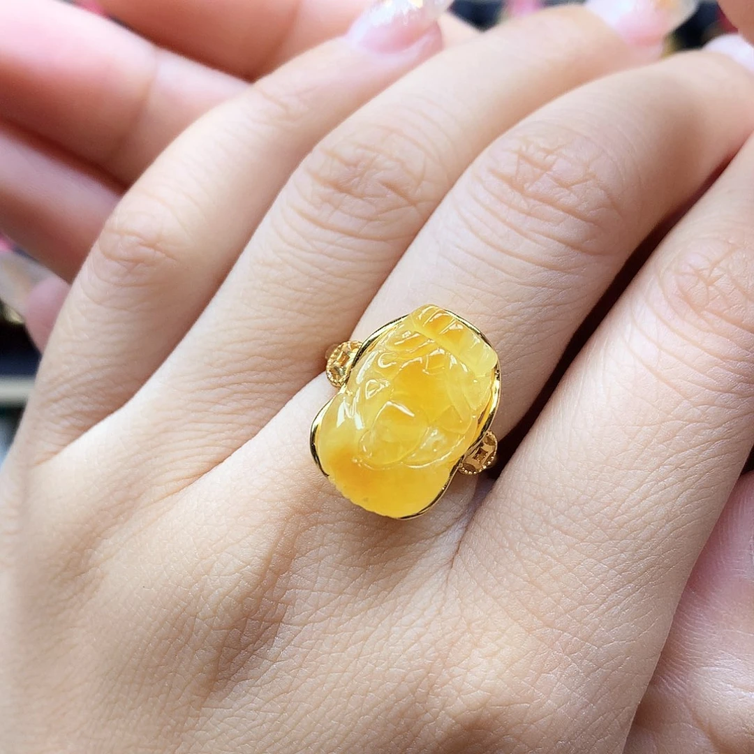 蜜蜡银S925镶嵌戒指戒指