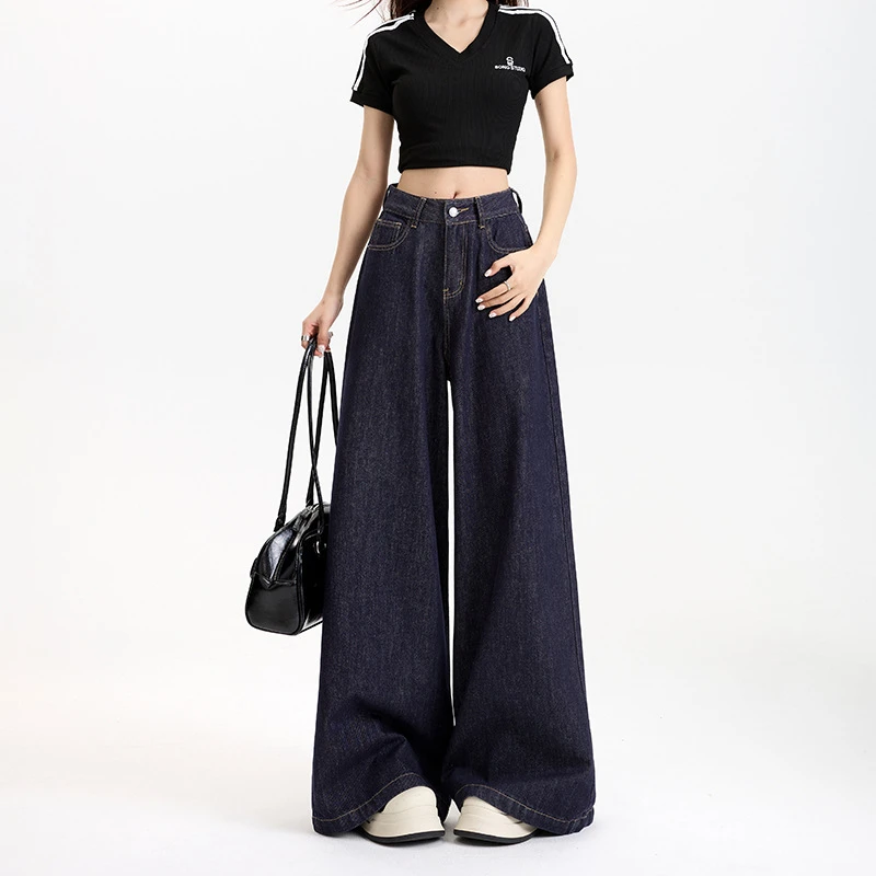 阔腿裤宽松裤防褪色牛仔原色牛仔胖MM牛仔裤秋季新款百搭显瘦