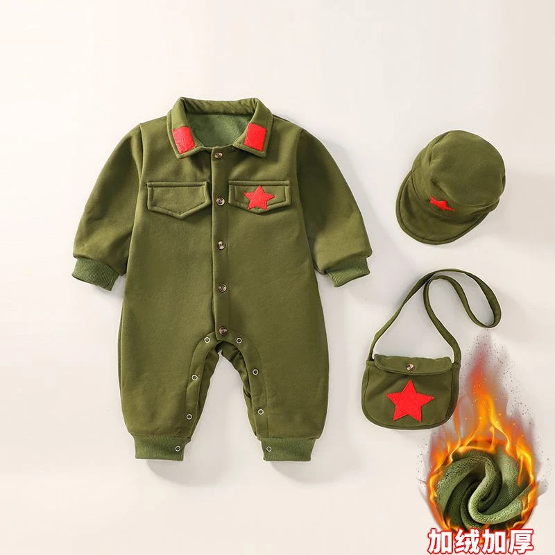 巴拉【断码】新生儿连体衣秋冬季小红军男婴儿爬服女宝宝周