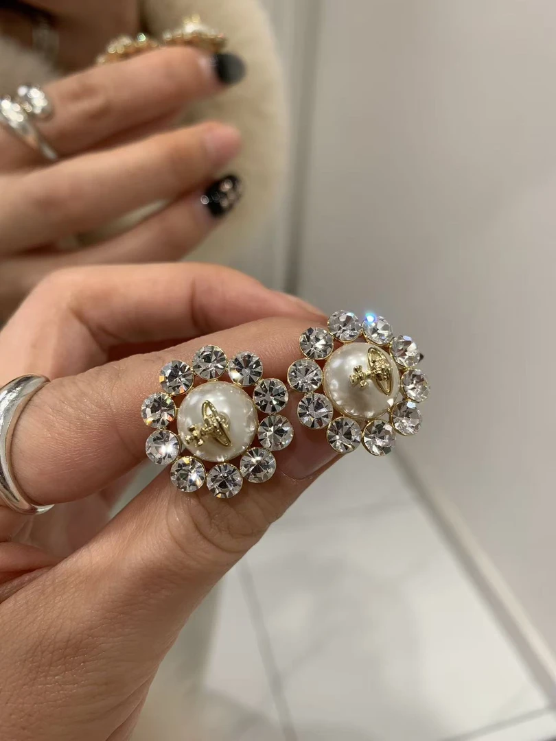 合金亚克力耳饰 可米 新款轻奢法式精致满钻气质圆钻耳环 5533