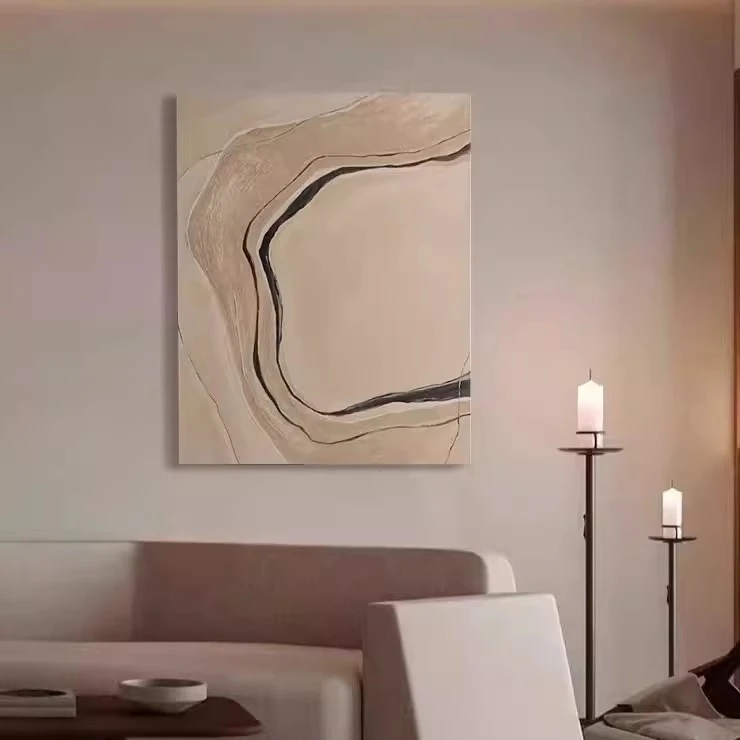 【巴比松】手绘油画客厅侘寂风挂画玄关抽象立体肌理高级质感装饰画
