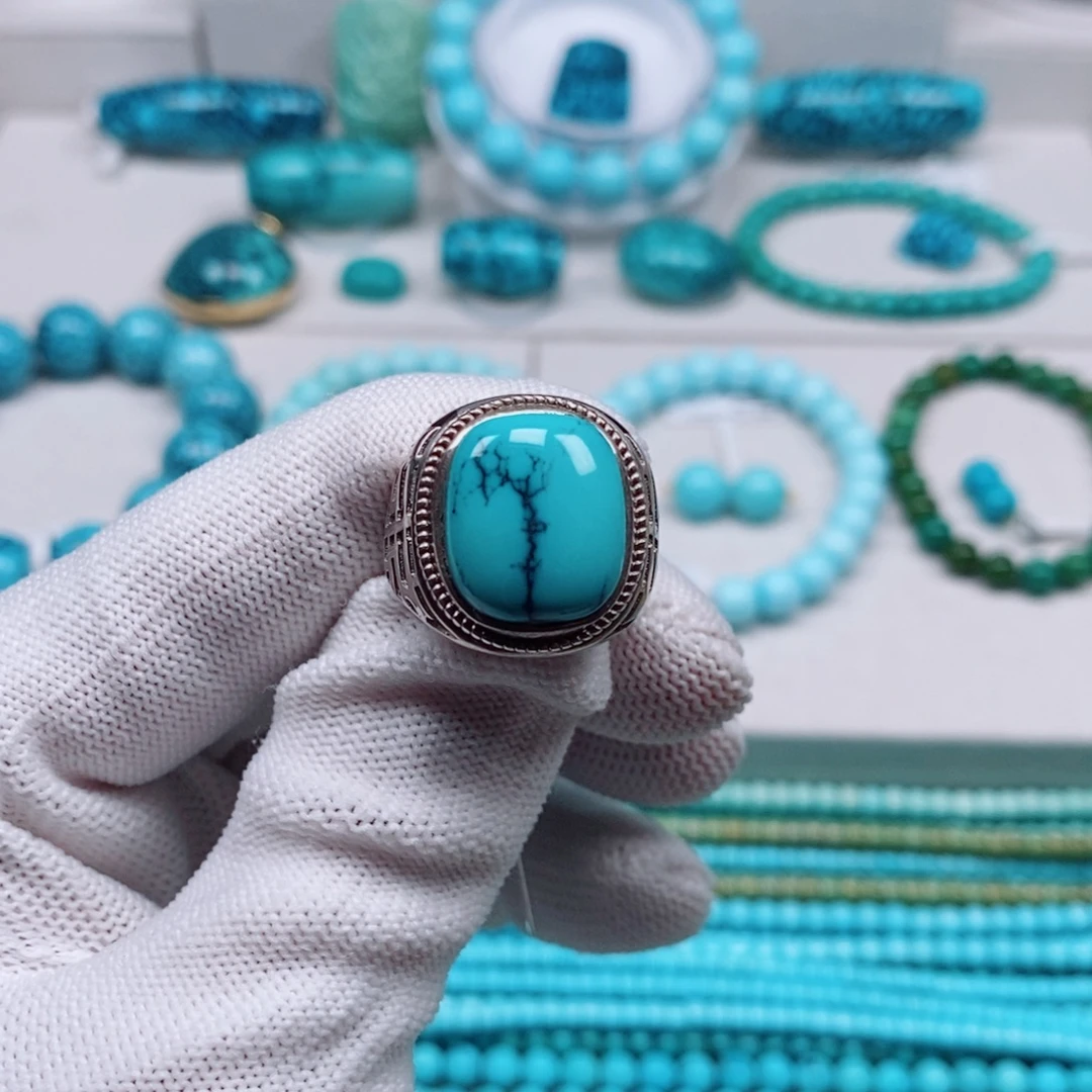 绿松石银S925镶嵌手串