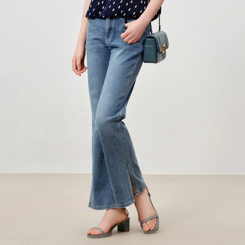 dunnu敦奴复古水牛仔裤显瘦喇叭裤女FT110112