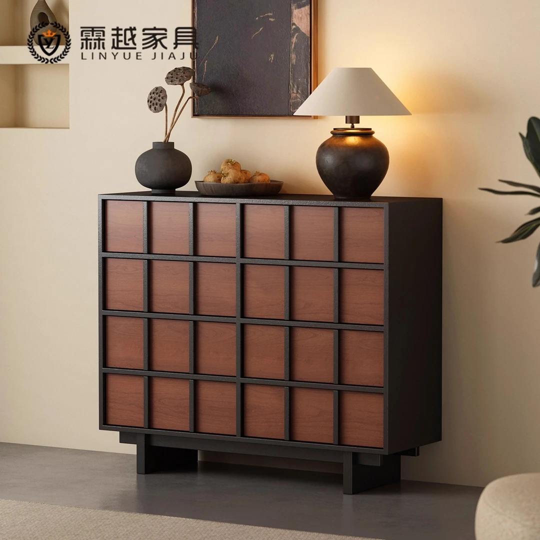 中古风实木八斗柜卧室五六斗柜床尾柜客厅侘寂复古储物柜玄关柜子