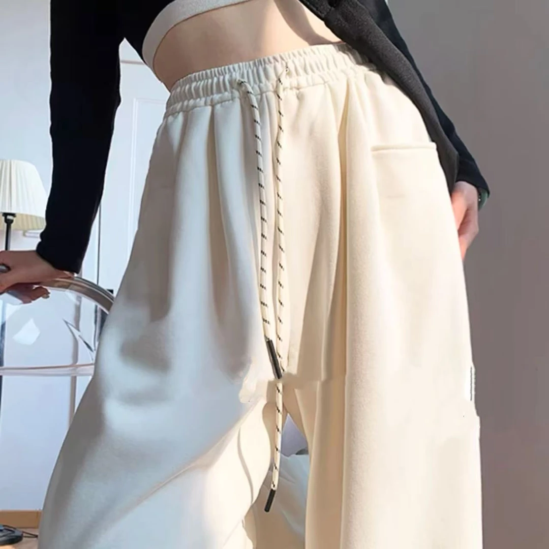 7734-直插口袋（白色）阔腿直筒卫裤